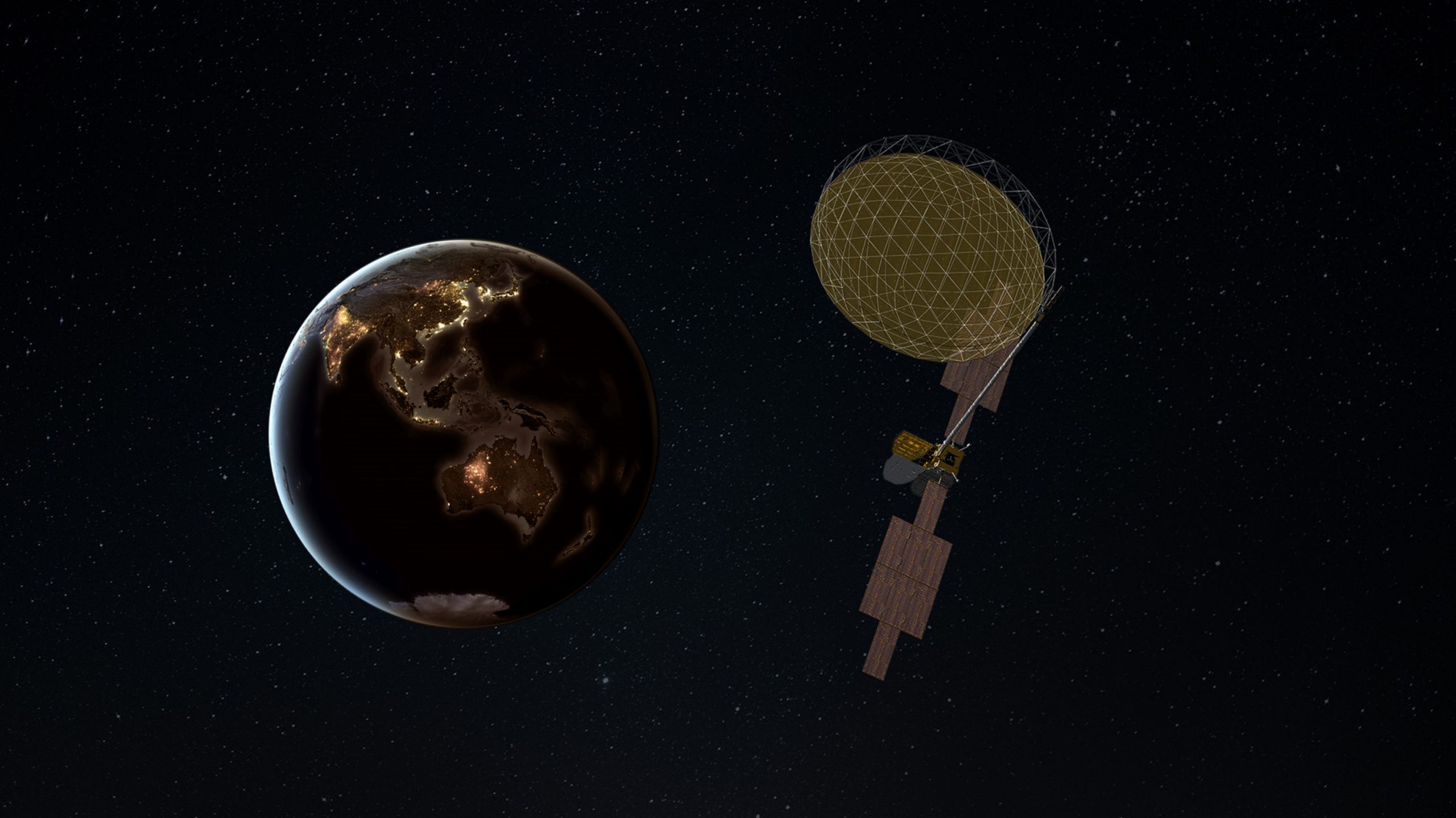 軌道上での ViaSat-3 F3 のレンダリング画像（Viasat 提供）
